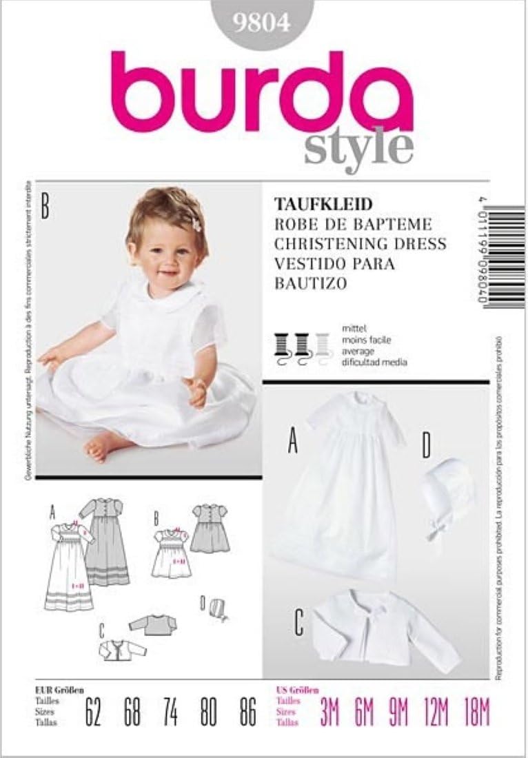 Burda B9804 Dress Pattern for Christening Dress 19 x 13 cm