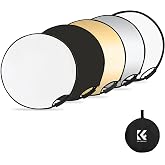 K&amp;F CONCEPT 5-in-1 Light Reflector, 22"/60cm with Handle Grip &amp; Bag | Collapsible Portable Photography Diffuser for Studio and Outdoor Lighting, Gold/Silver/White/Black/Translucent LE04