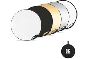 K&F CONCEPT 5-in-1 Light Reflector with Grip 22"(60cm) Photography Diffuser Collapsible Portable for Studio and Outdoor Lighting Gold Silver White Black Translucent