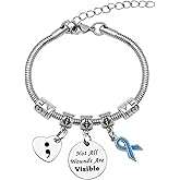 Semicolon Gift Mental Health Gifts for Women Bracelet PTSD Awareness Ribbon Bracelet Depression Awareness Gift Inspirational Jewelry for Friend Mom Sister Cancer Recovery Gifts