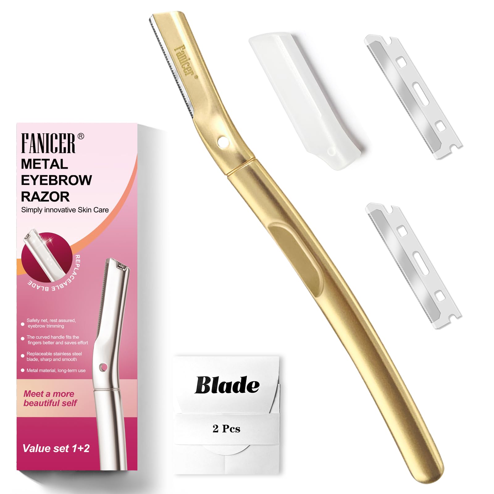 Dermaplaning Blades for Face,Eyebrow Shaping,Gentle Hair Removal and Exfoliation,Face Dermaplaning Tool Removes Dead Surface Skin and Facial Hair,Designed for Women(gold)