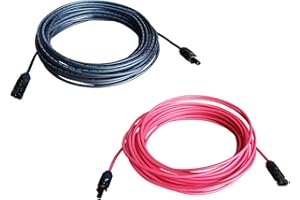 WindyNation 8 AWG 8 Gauge Pair 100 Feet Black + 100 Feet Red Solar Panel Extension Cable Wire Solar Connector