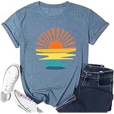 Outdoor Shirts for Women Retro Graphic Print Hiking Mountain T Shirts Summer Comfort Beach Hiking Workout Tee Tops