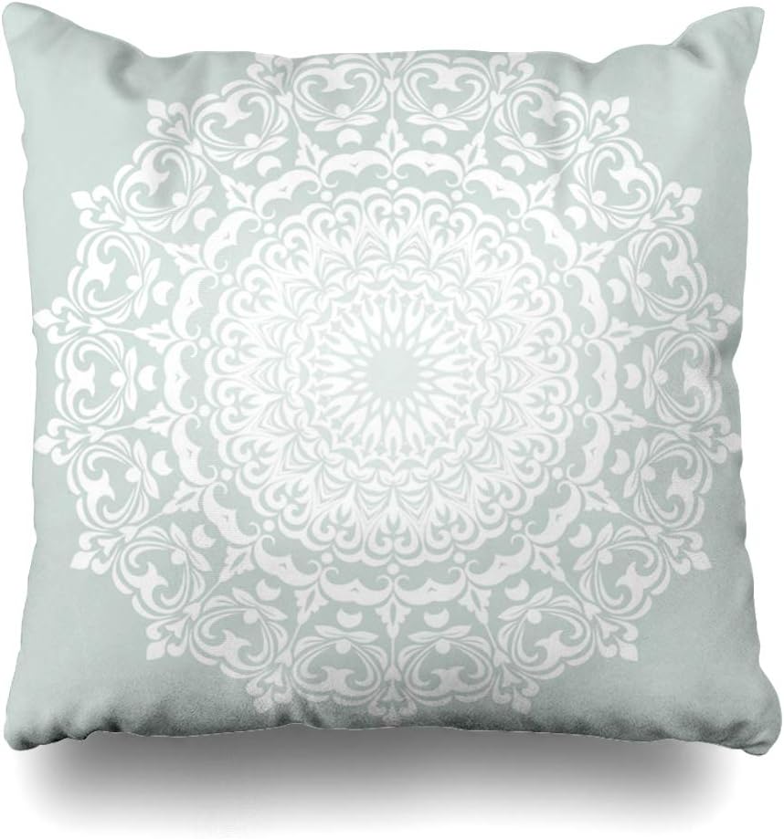 AlliuCoo Throw Pillow Covers Classical Royal Oriental Light Blue White Pattern Arabesques Abstract Asian Baroque Circle Circular Home Decor Zippered Cushion Case Square Size 16"x16" Sofa Pillowcase