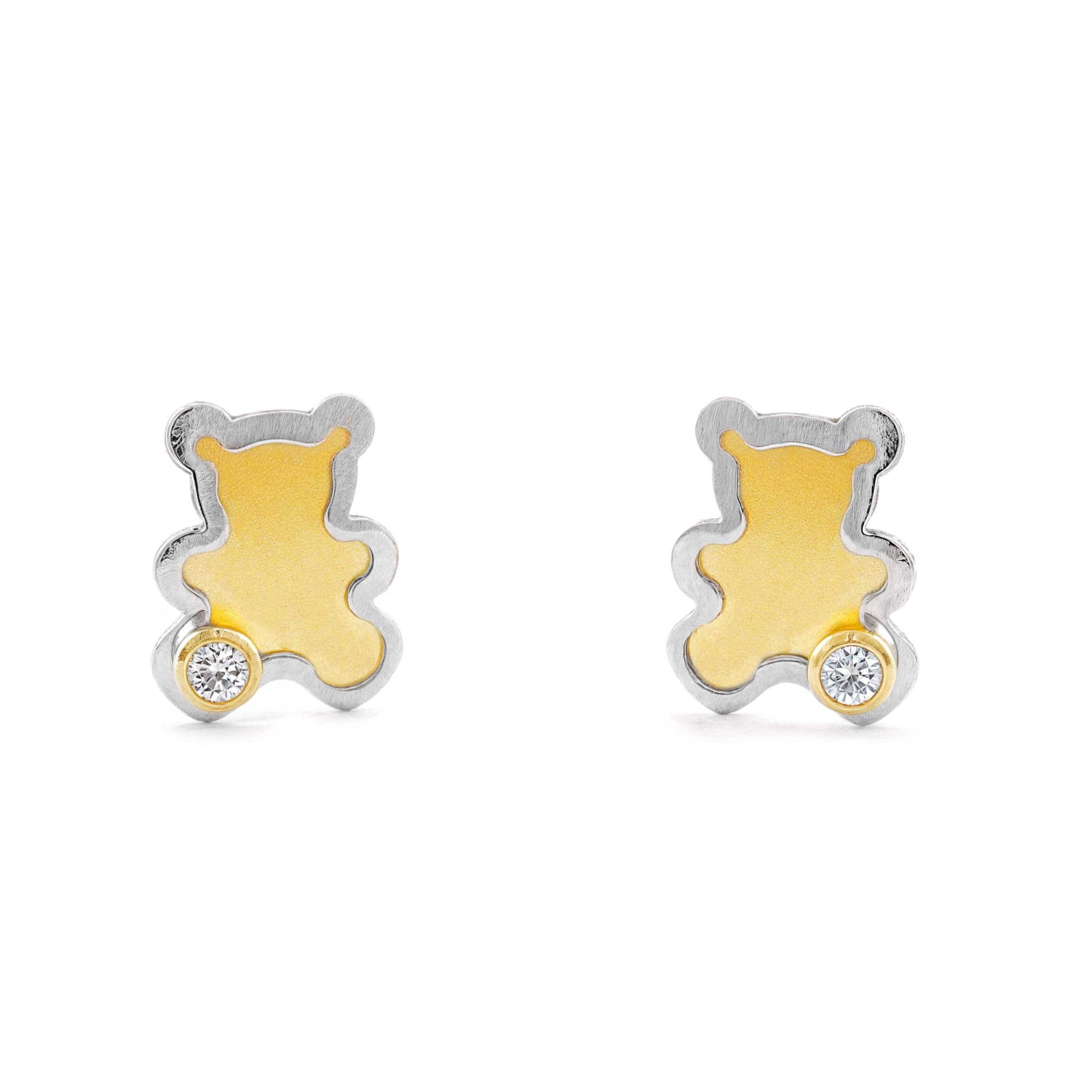 18ct Yellow and white bear Gold Children's Earrings