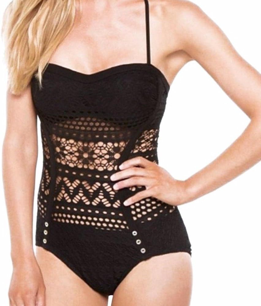 Sexy Womens Hot Swimsuit One Piece Halter Hollow Bikini Swimwear Summer Wear BlackXX-Large Charming