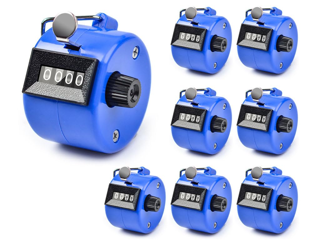Hitopin 8PCS Hand Tally Counters, Metal Mechanical Counters, 4-Digit Clicker Counter, Metal Hand Tally Counters, 4 Digit Hand Tally Counters, for Coaching, Golf Scoring, Meeting, Counting (Blue)