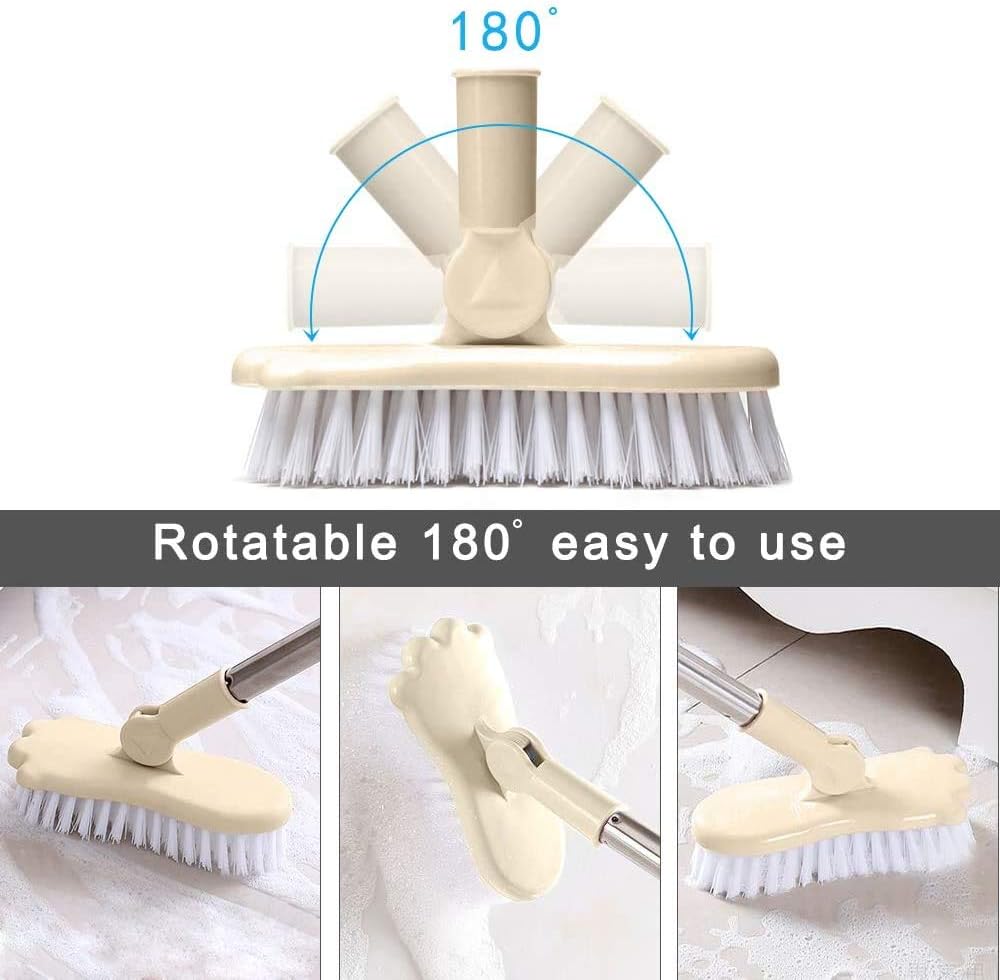 Floor Scrub Brush Bathroom Bathtub Shower Tile Grout Scrubber Rotatable 5.9inches Wide 47.2inches Long Handle Indoor Kitchen Push Broom Scrubbing Cleaning Brush for Hard to Reach Areas - Image 5