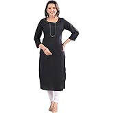 Ramkudi Womens Plain Cotton Kurti Top | Straight Fit Round Neck Kurta | 3/4 Sleeves Tunic Top | Casual Indian Kurti for Women