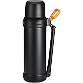 MUCR 88oz Large Coffee Thermo for Travel, 2500ml Insulated Stainless Steel Water Bottle with Cup and Handle, Water Jug for 24hr Hot and Cold drinks, Vacuum Flask for Camping, Fishing & Working, Black