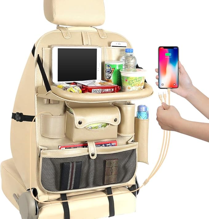Car Backseat Organizer with Tray for Kids Universal 3 USB