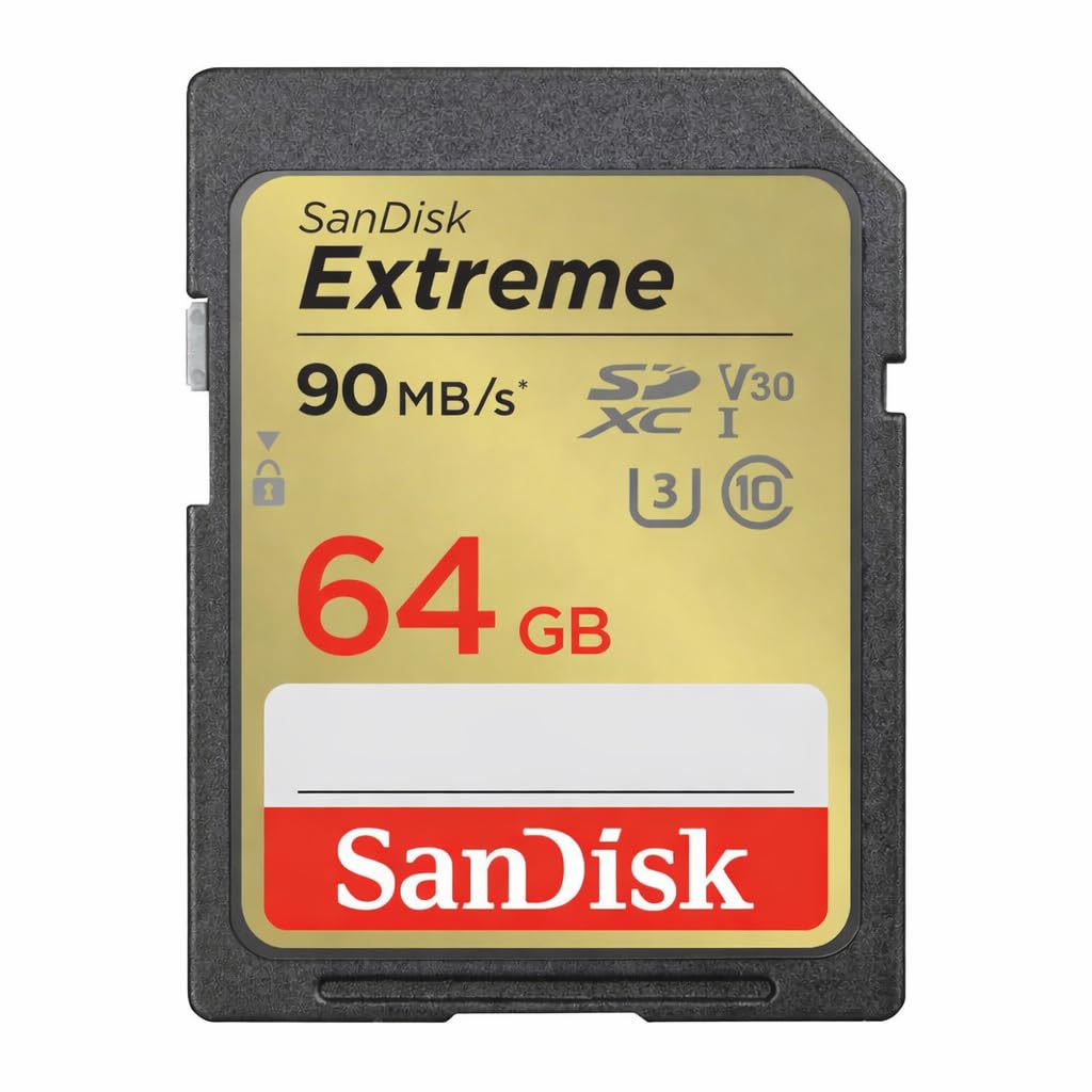 SanDisk Extreme 64GB SDXC Memory Card up to 90MB/s, Class 10, U3, V30