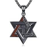 MEDWISE Star of David for Men 925 Sterling Silver, Cross Necklace, Black Hexagon Jewish Star Pendant with Ebony Wood Jewelry 22+2 inch Chain for Men Women Unisex with Gift Box Christmas Gifts
