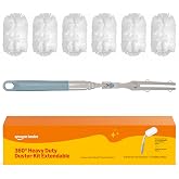 Amazon Basics 360&deg; Heavy Duty Duster Kit with Extendable Handle and 6 Microfiber Plumes Refills for Pet Hair