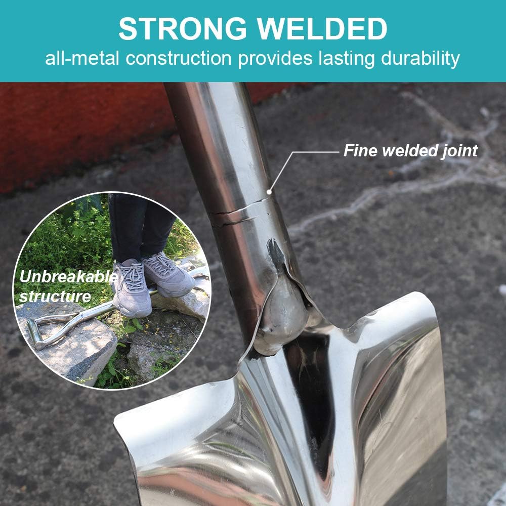 LUBAN Heavy Duty Garden Spade Shovel for Digging, D Handle Square Flat Shovels for Gardening, 31.5-Inch All Stainless Steel Made : Garden & Outdoor