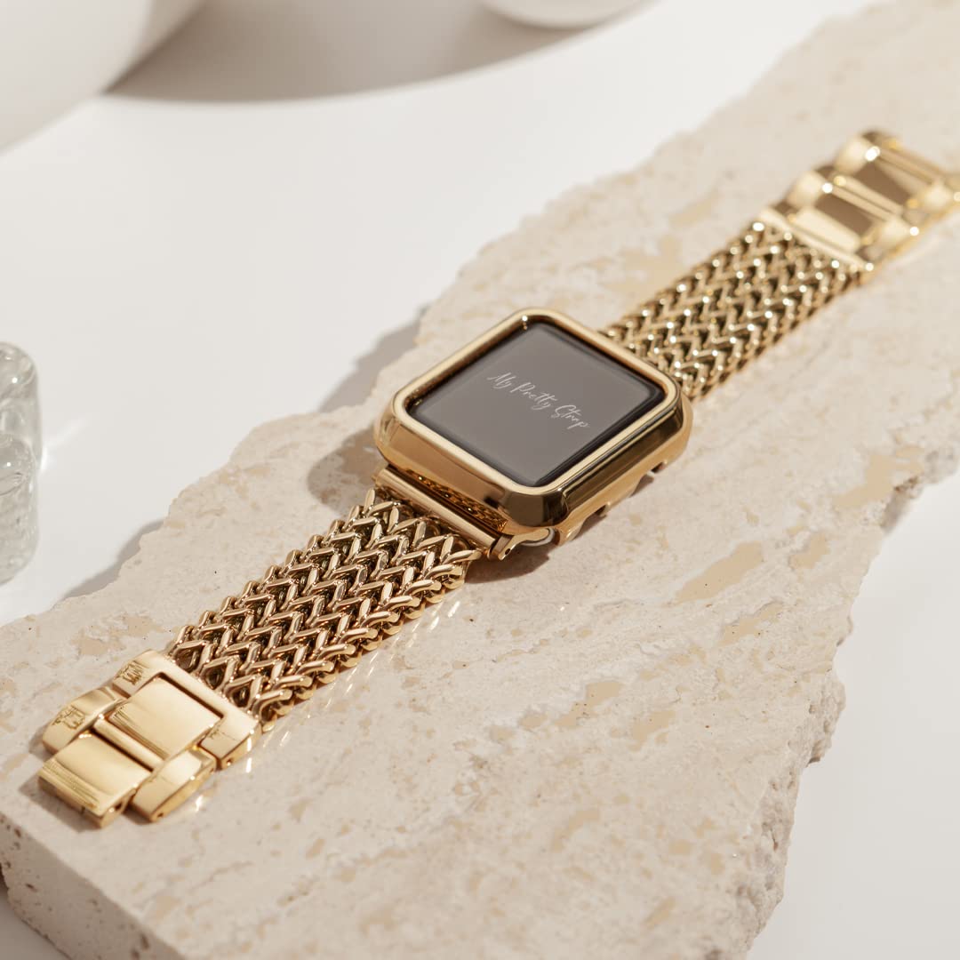 Mermaid Band Compatible with Apple WATCH SE Series 9 8 7 6 5 4 3 2 1, 38/40/41mm or 42/44/45/49mm, Stainless Steel Metal Gold for Women