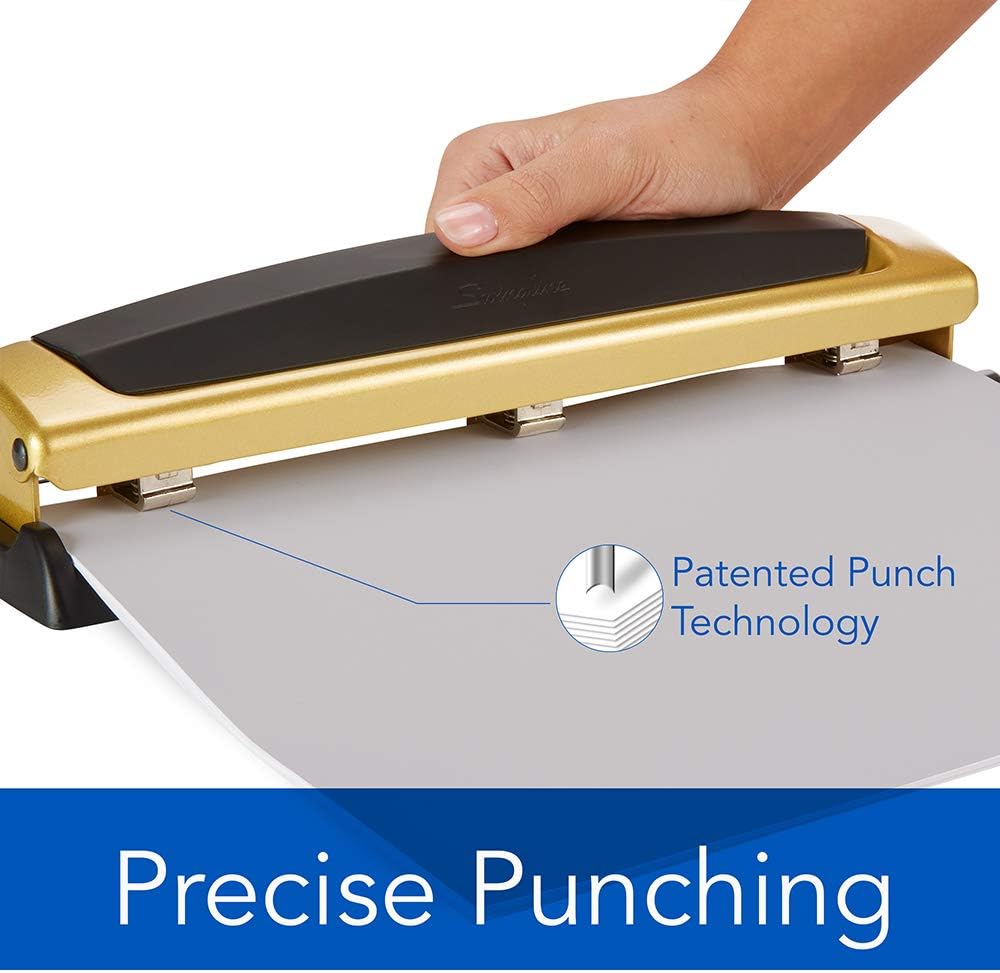 Swingline Desktop Hole Punch, Hole Puncher, Precision Pro, Adjustable, 2-3 Holes, 10 Sheet Punch Capacity, Black/Gold (74086) : Office Products