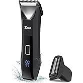Zesuti 2-in-1 Manscape Trimmer for Men,Body & Groin Hair Trimmers for Men,Bikini Trimmer Women- Wet/Dry Electric Razors for Smooth No-Nick Shaving,IPX7 Waterproof Ball Shaver,LED Display,Black
