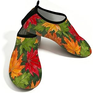 Entemne Water Shoes for Women Men Autumn Maple Leaves Red Green Beach Aqua Socks Non-Slip Barefoot Shoes for Surfing Pool