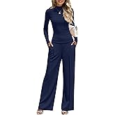 Simlakey Women 2 Piece Lounge Set 2025 Winter Long Sleeve Outfit Turtle Neck Sweatsuits Fashion Vacation Travel Matching Set