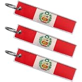FHZJKJX 3 Pack Peru Flag Keychain Tag with Key Ring - Keys, Cars, Motorcycles, Backpacks, Luggage and Gifts - EDC