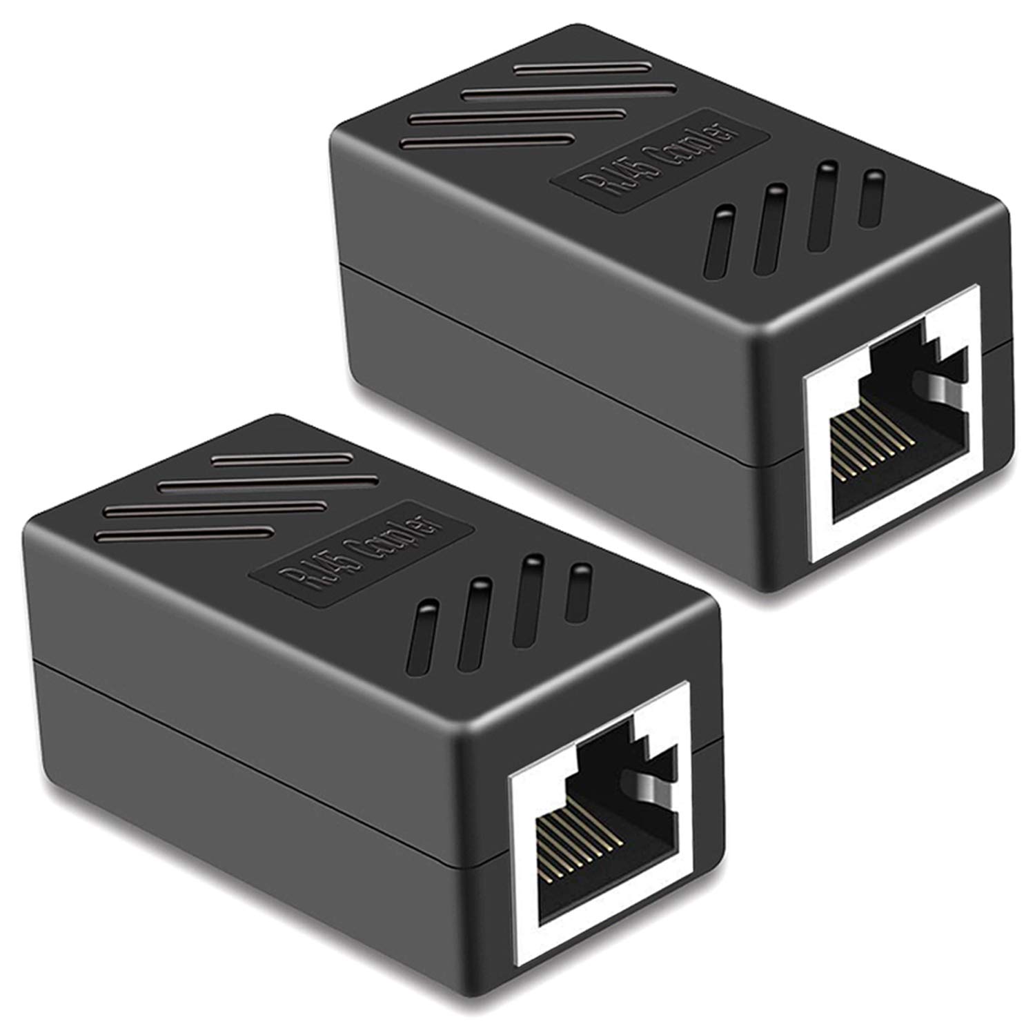 RJ45 Coupler, PLUSPOE 2 Pack Ethernet Cable Extender Inline LAN Connector Plugs for Cat5 Cat5e Cat6e Cat7 Cable, Female to Female (Black)