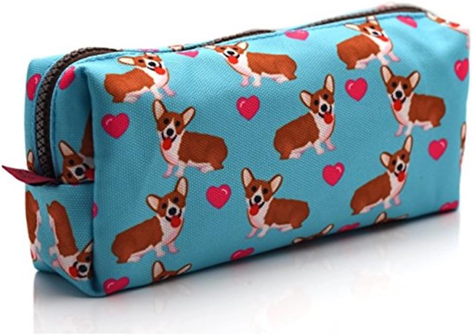 LParkin Kawaii Corgi Dogs Large Capacity Cute Gadget Canvas Pencil Case Pen Bag Pouch Box Stationary Case Makeup Cosmetic Bag - Image 3