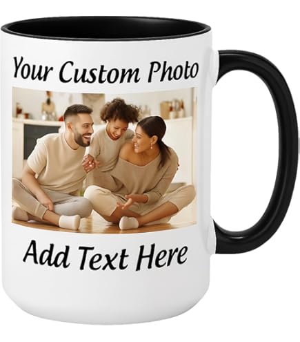 Amazon.com: Personalized Photo Mug- Upload Any Image And Add Text - Large  15 oz White Ceramic Coffee Mug Cup : Home & Kitchen