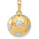 14k Yellow Gold and Rhodium Soccer Ball Pendant for Men or Unisex, Two-Tone Sports Charm Necklace, Detailed Athletic Jewelry for Soccer Fans, Players, or Team Supporters, Sport Inspired Accessory