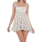 Cjfdfy Women's Babydoll Mini Dress Shoulder Tie Strap Backless Short Flowy Dress Summer Casual Beach Vacation Sundress Outfit