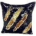 Magic Reversible Mermaid Sequin Cushion Cover Glitter Throw Pillow Case Decor (40×40 cm, Black+Gold)