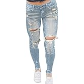Women's Jeans Butt Lift Comfy Stretchy Ripped Skinny Mid Waist Destroyed Denim Pants (Pack of 2)