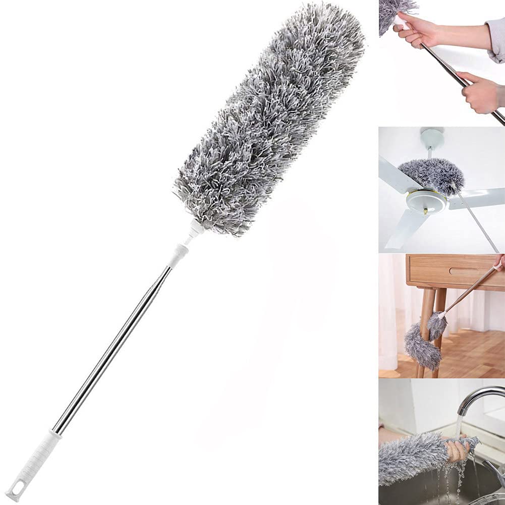 HEOATH Microfiber Feather Duster with Extendable Pole, 100" Extra Long Cobweb Duster for Cleaning, Bendable Head, Scratch-Resistant Cover, Washable Duster for Ceiling, Fan, Furniture