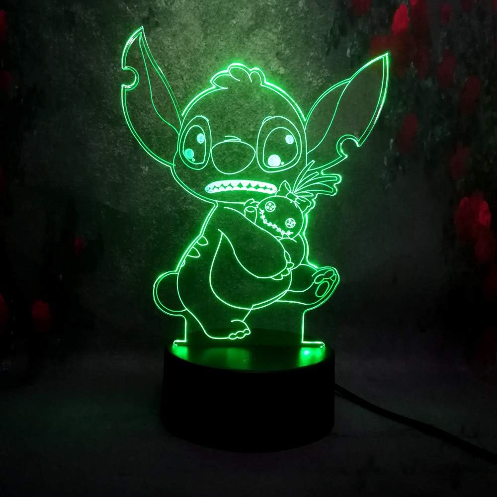 3D LED Night Light for Kid Baby lilo&Stitch Hold Doll Action Figure Desk Table Decorative 7 Color Change Remote Control Lamp Children's Day Gift