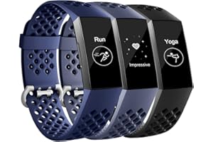 Maledan Bands Compatible with Fitbit Charge 3/ Charge 4 Women Men, Breathable Sport Band Replacement Wristbands with Air Holes for Charge 4/ Charge 3/ Charge 3 SE Fitness Tracker, 3-Pack