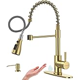 APPASO Brushed Gold Kitchen Faucet Touchless, Touchless Kitchen Faucet with Pull Down Sprayer and Soap Dispenser Gold, Single-Handle Spring Faucet for Kitchen Sink Stainless Steel, Brushed Gold