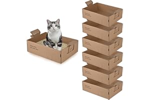 HOMEGROOVE 6 Pack Disposable Litter Boxes for Cats, 17.4" x 12.3" x5.4" Large Cardboard Cat Litter Box, Extra Thick Portable Travel Litter Box for Cats, Foldable, Waterproof, Leak Resistant (Large, Count, 6)