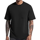 VEIISAR Men's Loose Fit Heavyweight Short-Sleeve Pocket T-Shirt - Mens 100 Cotton Crew Neck Thick Tees