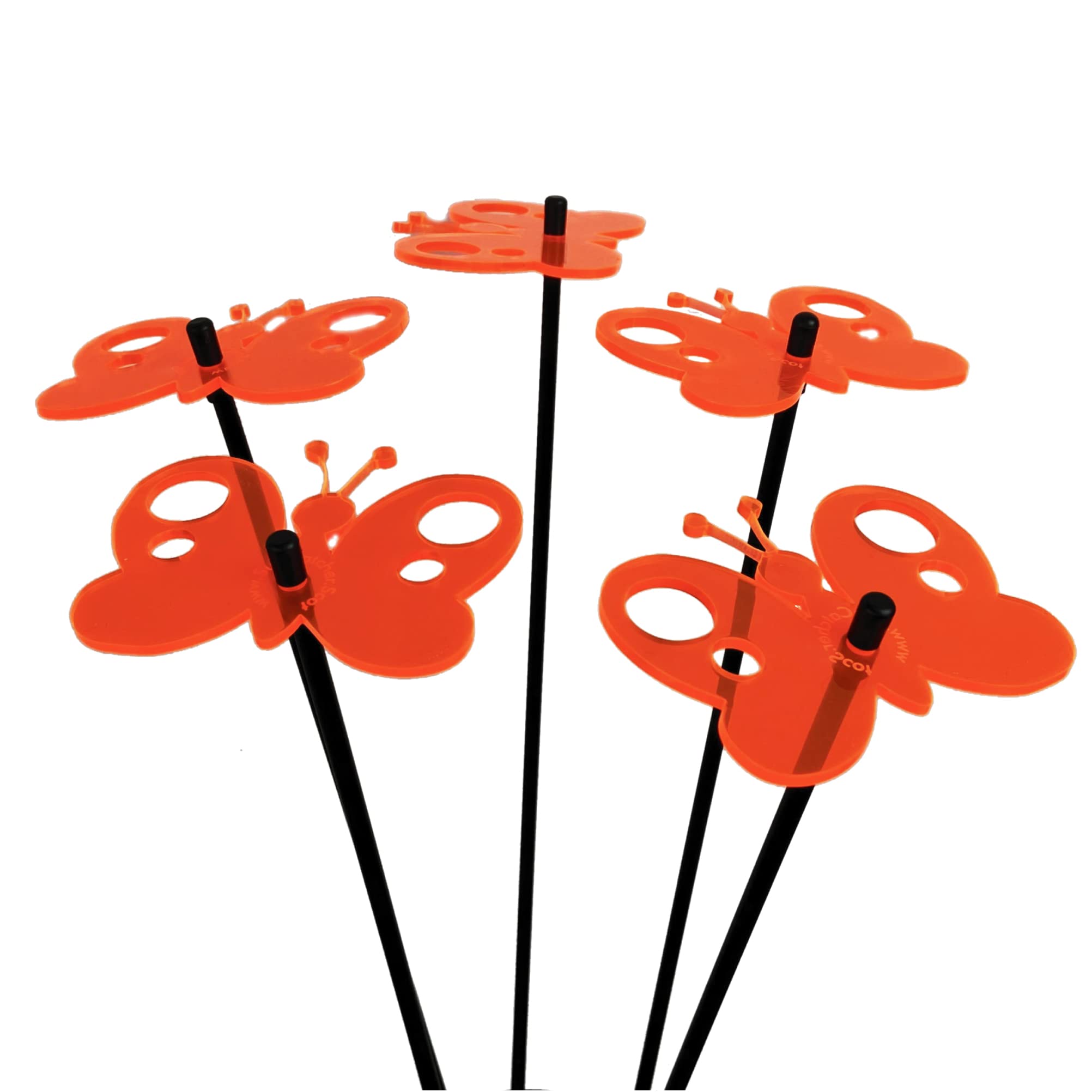 Glowing Peacock Butterfly 5 Decorative Garden Stakes Sun Catcher Garden Decor Ornaments 25cm, 10 inches high Outdoor Yard Gardeners Gift, Colour:fluorescent Orange