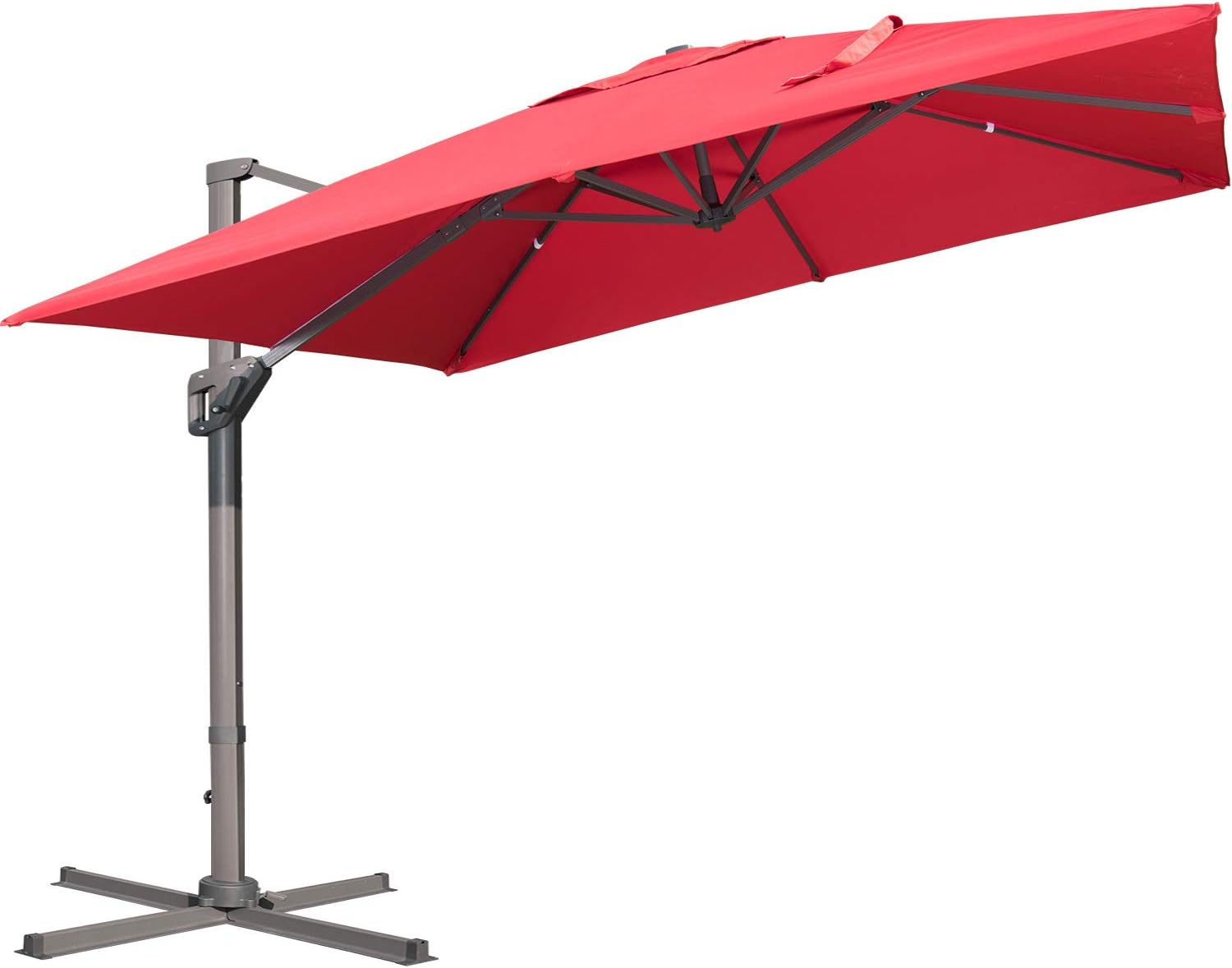 LKINBO 10x10ft Patio Offset Hanging Umbrella Square Deluxe Outdoor Cantilever Umbrella Large sun umbrellas 360 Degree Rotation with Lifting System and Cross Base for Garden, Backyard, Patio,Pool (Red)