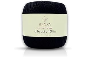 S SENSY Sensy Crochet Thread Classic Size 10, 100% Mercerized Giza Cotton, 617 Yards, Gauge 0 Lace (Black)