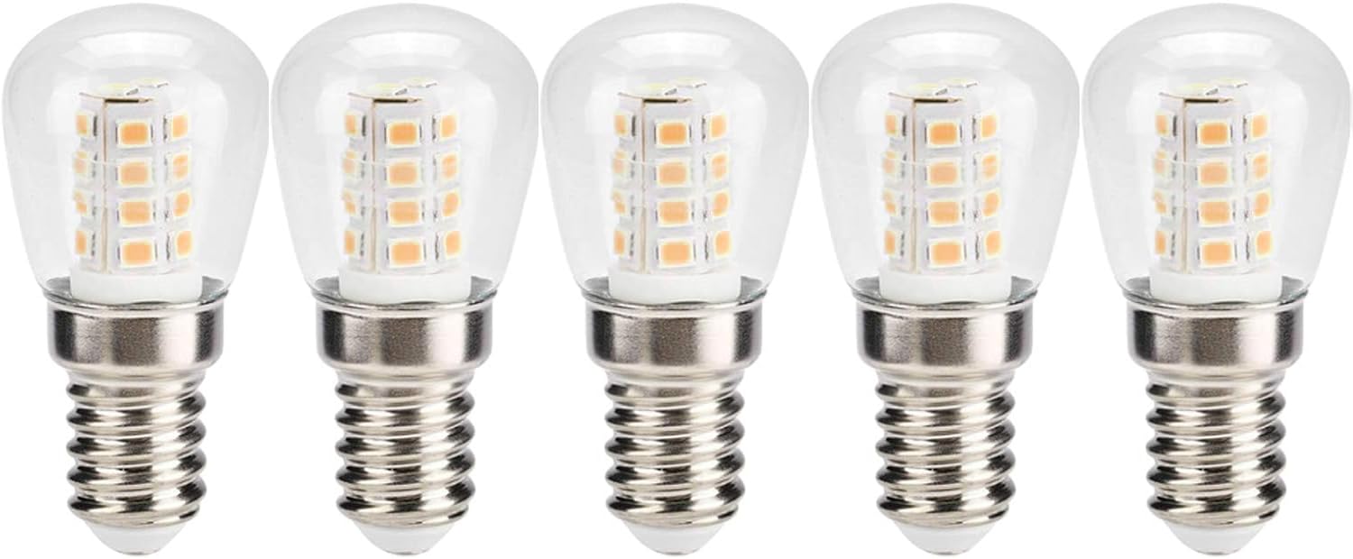 ZFQ LED 220V 3W E14 Candelabra Base Indicator Light Bulb, 30W Incandescent Light Equivalent, Warm White 3000K for Refrigerator Fridge, Non-dimmable, 5-Pack