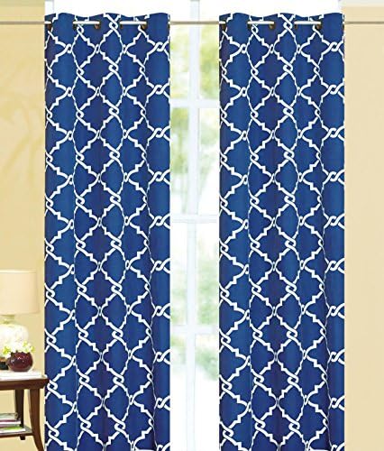 Ace 21 Geometric Modern Print Insulated 100% Thermal Blackout Window Grommet Curtain Panel (84" Standard, Navy)