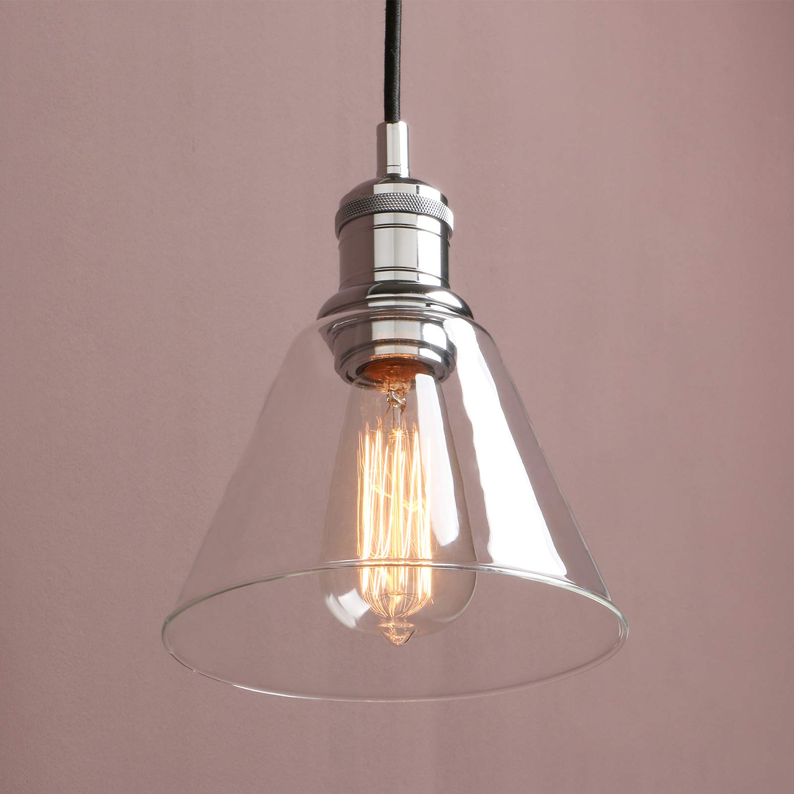 Yosoan Lighting Industrial Loft Bar Glass Shade Pendant Light Fittings, Edison Hanging Ceiling Lamp Decorative Lighting for for Kitchen Island Living Room Bedroom Dining Room (Chrome)