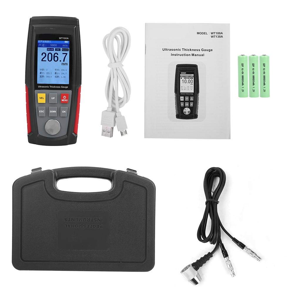 Ultrasonic Thickness Gauge, WT100A High Precision Digital Ultrasonic Thickness Gauge Meter Tester USB Charging, Ultrasonic Thickness Gauge 1.00-225.0mm, 5MHz, for metal, ceramics, glass etc
