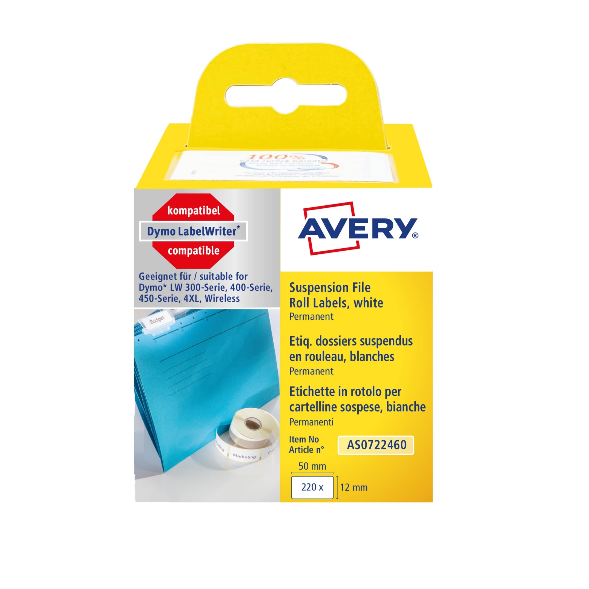 Avery ZweckformDymo LabelWriter Compatible with 0722460 White 220 Items 50 x 12 mm White AS0722460