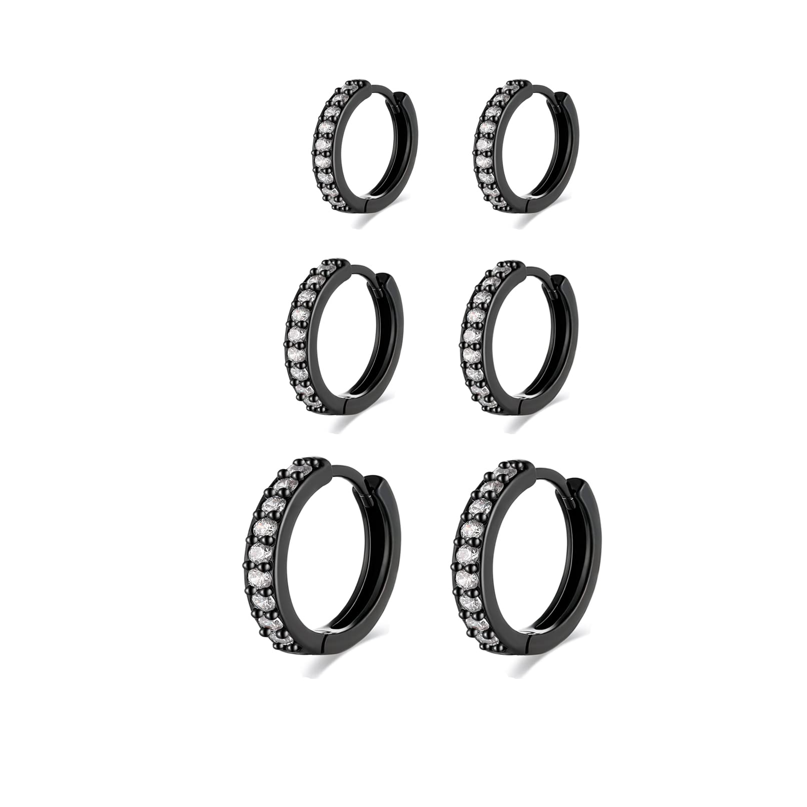 925 Sterling Silver Hoop Earrings, 3 Pairs Hypoallergenic Huggie Small Hoop Earrings with AAA+ Cubic Zirconia for Women Girls, Sleepers in 3 Colors (Silver/Gold/Rose Gold)