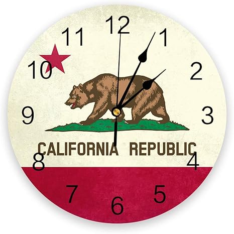 Amazon Co Jp 掛け時計 電波時計 リズム時計 カリフォルニア共和国旗プリントpvc壁時計モダンなデザイン家の装飾寝室サイレント時計時計壁用リビングルーム おしゃれ 静音 電波 防湿 防塵 3d インテリア サイレントムーブメントアートデザインき24ヶ月品質保証 ホーム