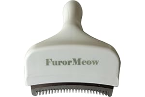 FurorMeow Pet Deshedding Tool with Curve Blade, Cat Grooming Brush, Tight V-shaped Teeth Shedding Comb for Cat and Small Dog (White, Small)
