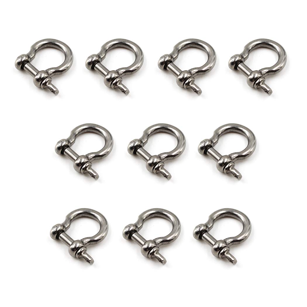 M6 D Ring Bow Shackles Heavy Duty With Pin For Bow Rigging,Anchor,Towing,Off Road Recovery-304 Stainless Steel 10PCS